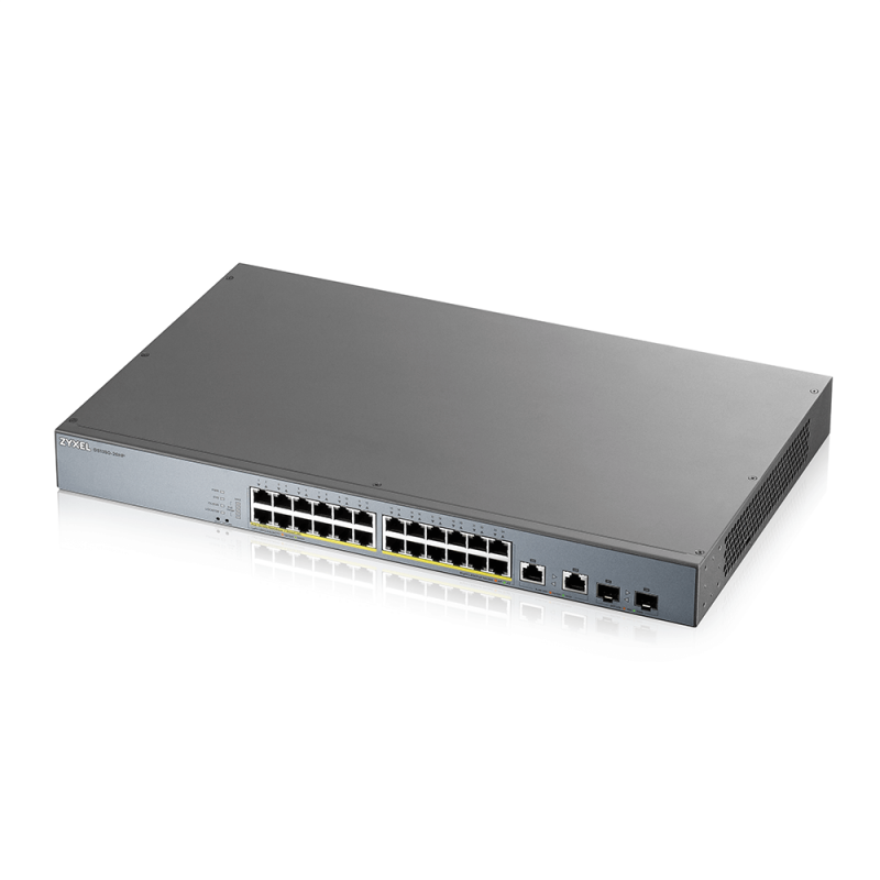 GS1350-26HP - Switch Vidéosurveillance Web-manageable 24 ports Gbps RJ45 PoE+2 ports Gbps combo RJ45/SFP – budget PoE 375 W