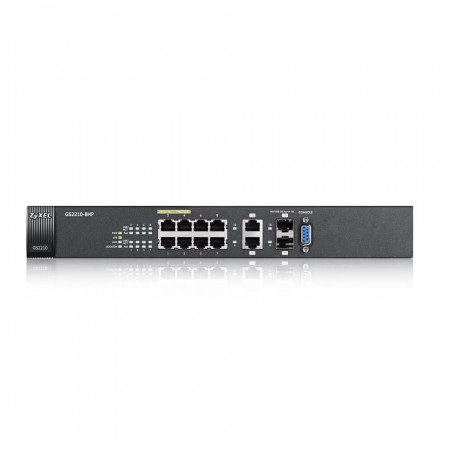 GS2210-8HP - Switch Administrable L2 8 ports Gbps RJ45 PoE+ - 2 ports Gbps combo (RJ45/SFP) - budget PoE 180 W - rackable